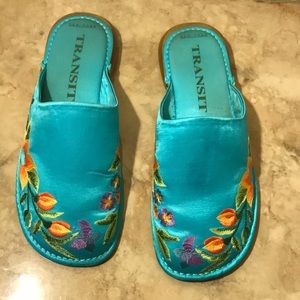 Turquoise mules by Transit.  Size 8.